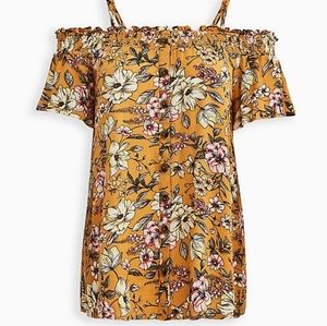 Torrid floral cold shoulders top, large, yellow